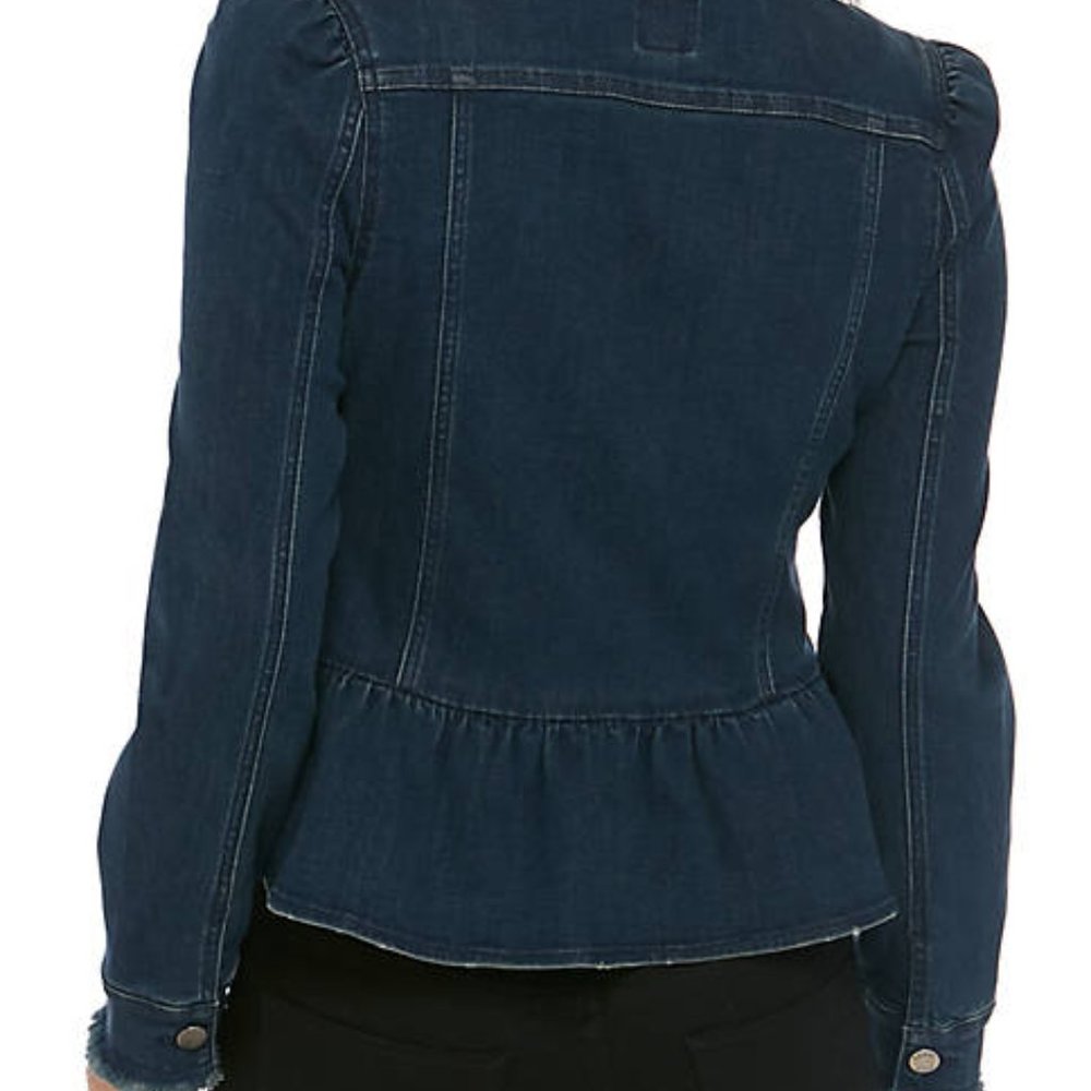 Denim Jacket with Ruffle-Stretchy Fabric - Picture 2 of 3